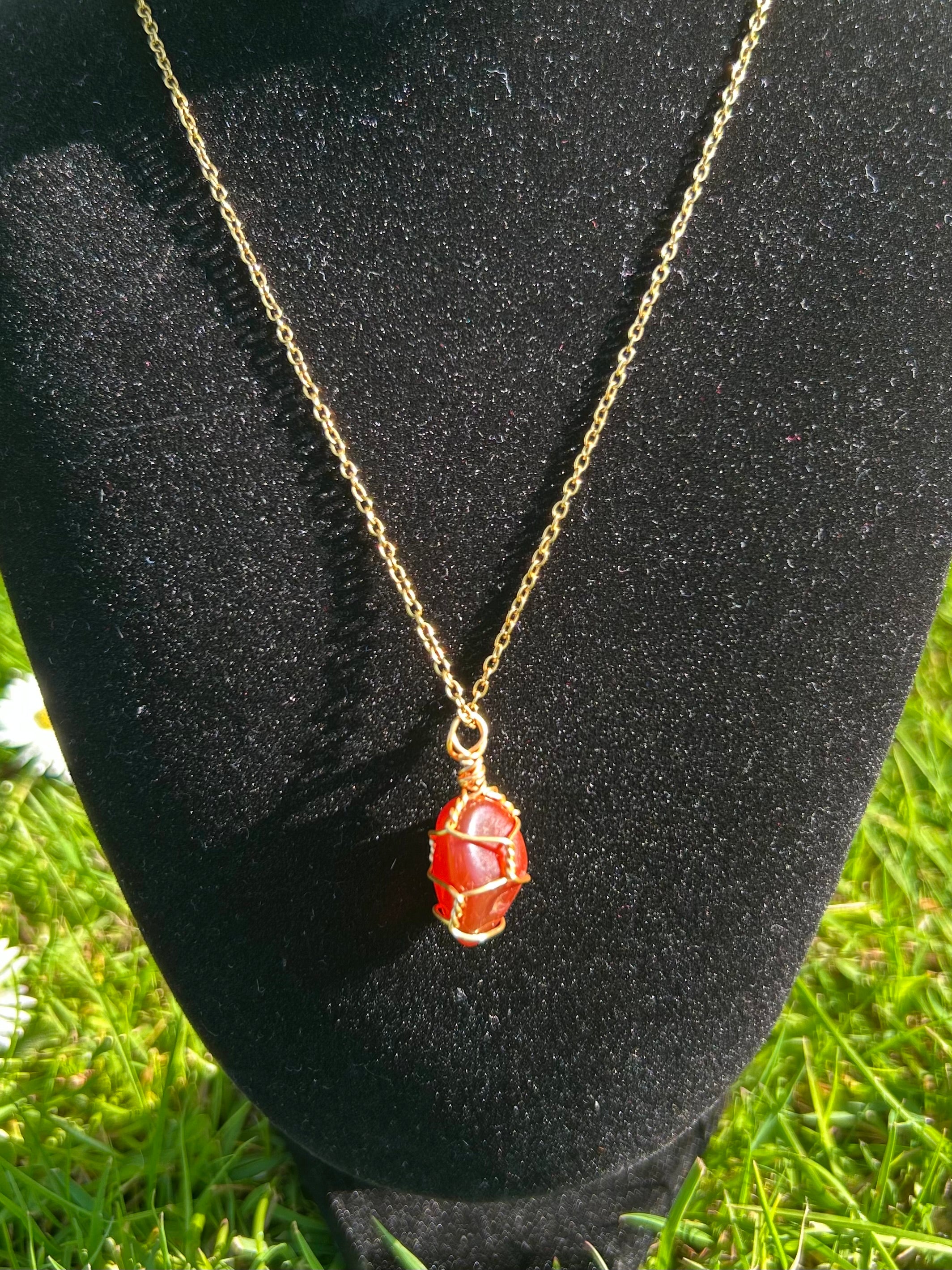 Carnelian Necklace - Handmade Wire Wrapped Crystal Pendant