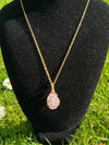 Rose Quartz Necklace - Handmade Wire Wrapped Crystal Pendant