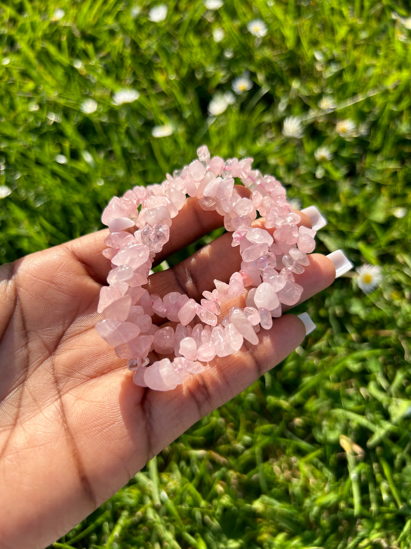 Rose Quartz Gemstone Chip Bead Bracelet