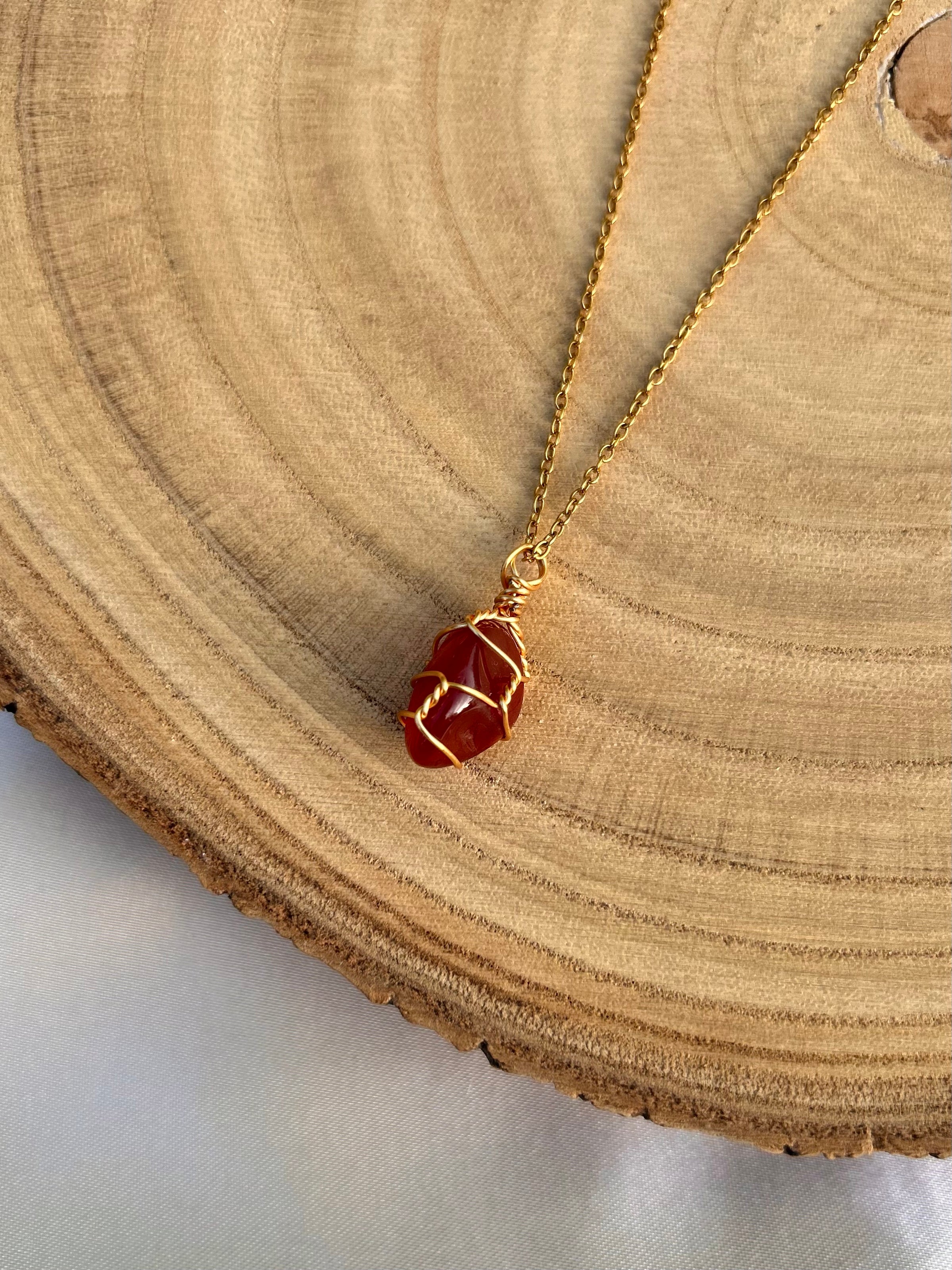 Carnelian Necklace - Handmade Wire Wrapped Crystal Pendant