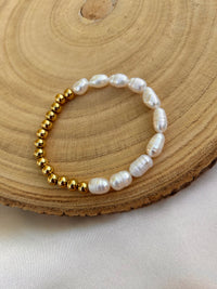 Freshwater Pearl and Gold Bead Bracelet
