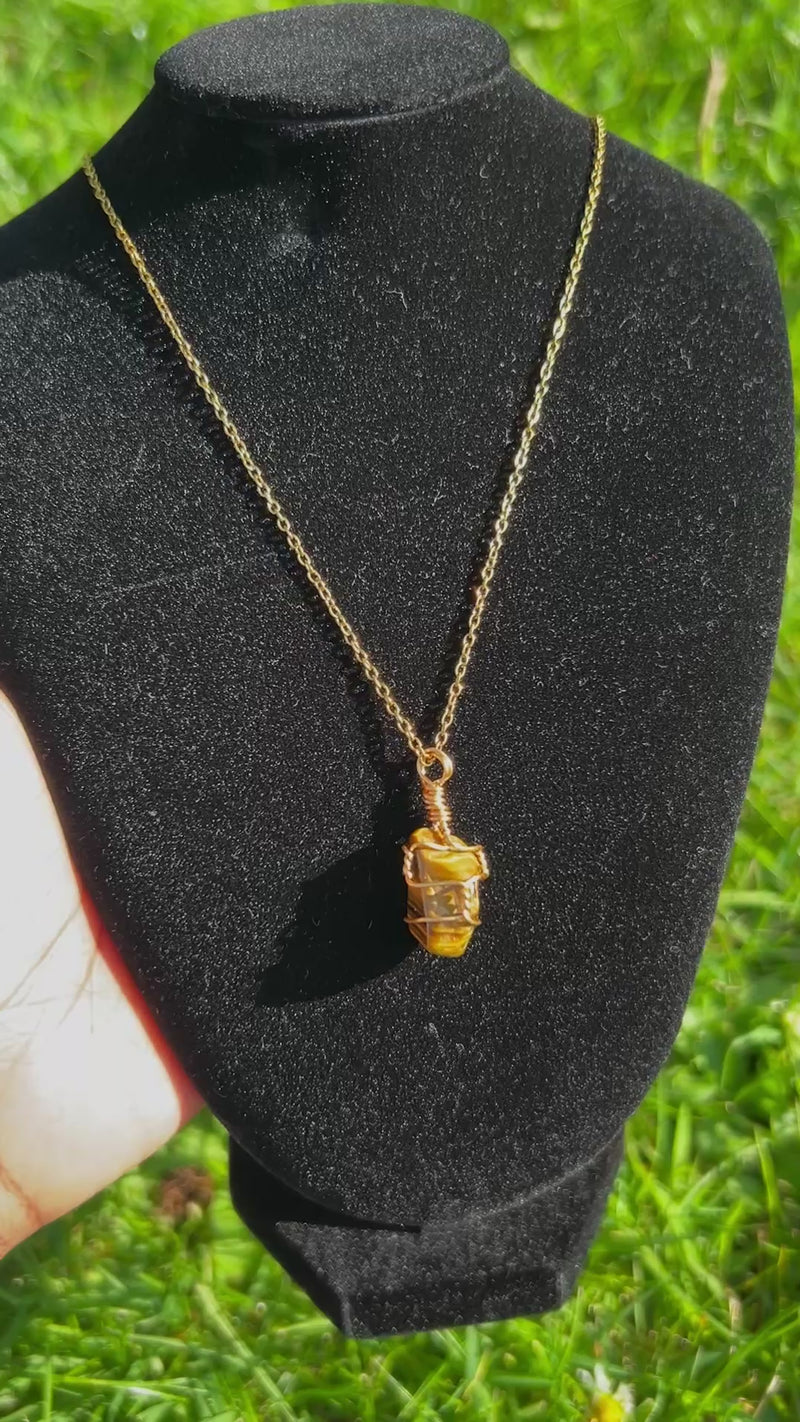 Tiger's Eye Necklace - Handmade Wire Wrapped Crystal Pendant