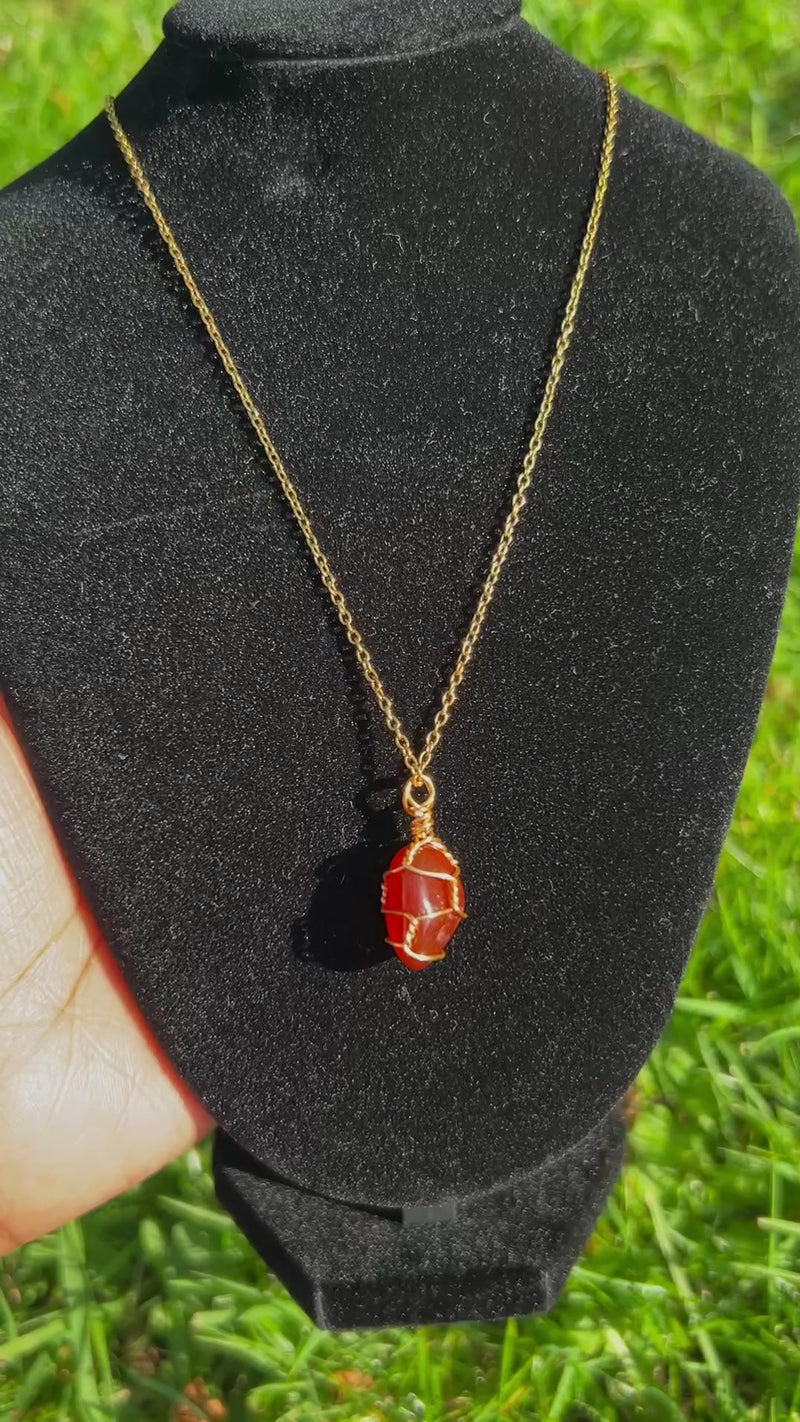 Carnelian Necklace - Handmade Wire Wrapped Crystal Pendant